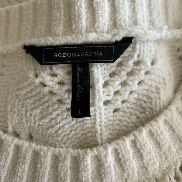 BCBG Max Azria Crewneck Chenille Long Sleeve Sweater Women SZ Large Ivory Fall - Picture 7 of 8